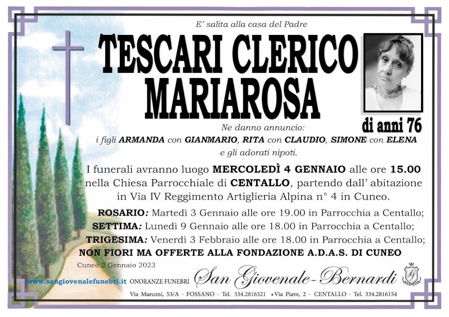 Manifesto di MARIAROSA TESCARI ved. CLERICO