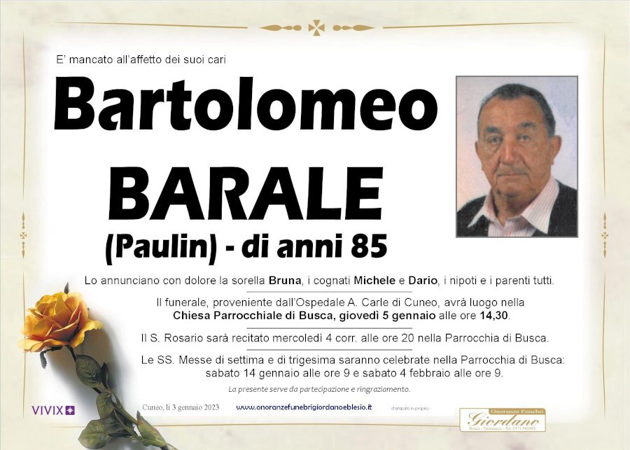 Manifesto di BARTOLOMEO BARALE 