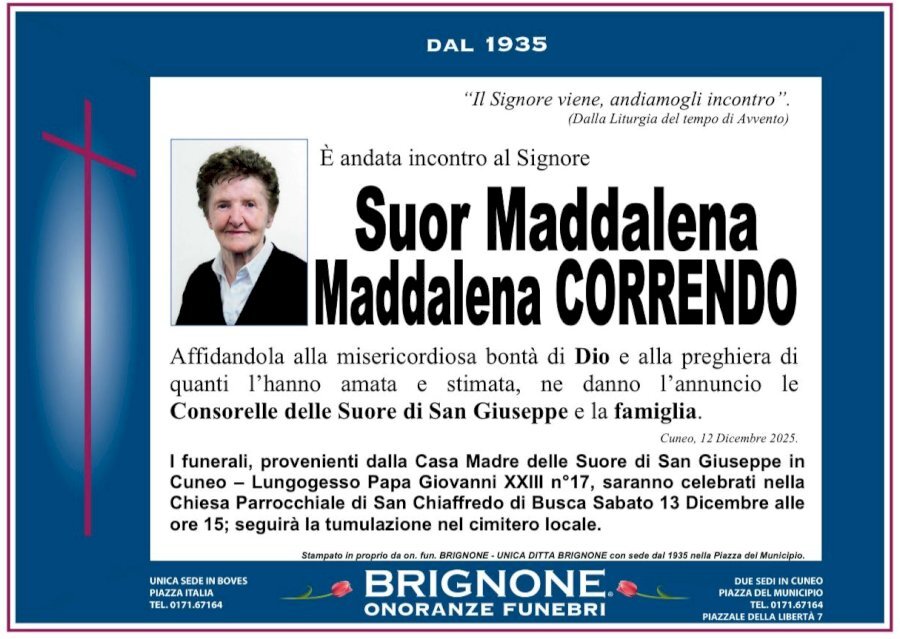 Manifesto di SUOR MADDALENA CORRENDO