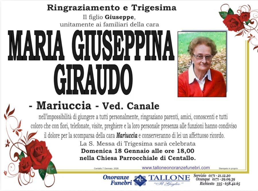 Manifesto di MARIA GIUSEPPINA GIRAUDO "MARIUCCIA" ved. CANALE
