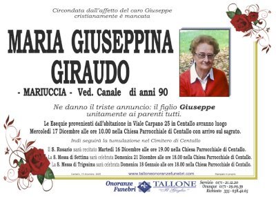 MARIA GIUSEPPINA GIRAUDO "MARIUCCIA" ved. CANALE