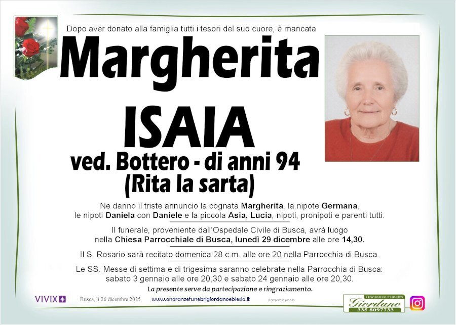 Manifesto di MARGHERITA ISAIA ved. BOTTERO