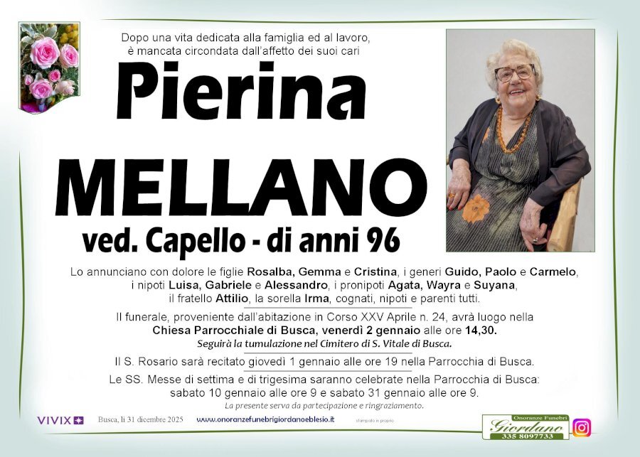 Manifesto di PIERINA MELLANO ved. CAPELLO