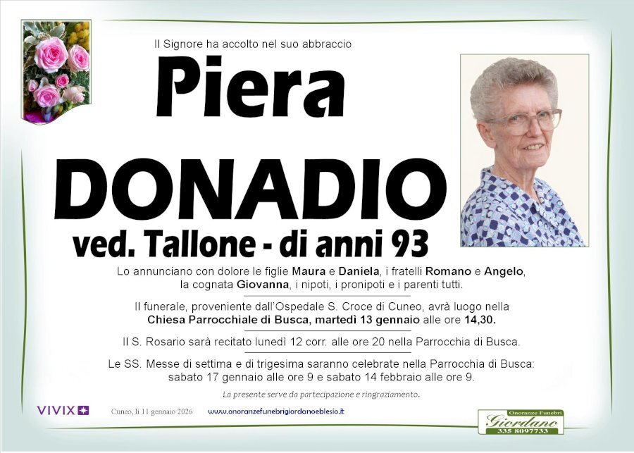 Manifesto di PIERA DONADIO ved. TALLONE