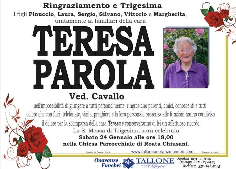 Manifesto di TERESA PAROLA ved. CAVALLO