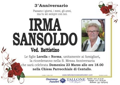 IRMA SANSOLDO ved. BATTISTINO