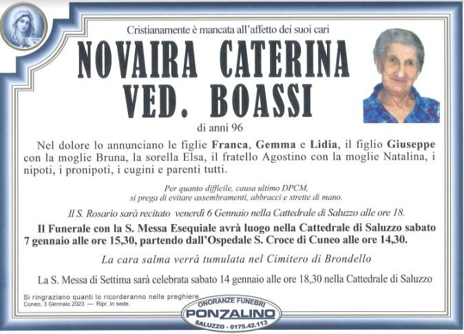 Manifesto di CATERINA NOVAIRA ved. BOASSI