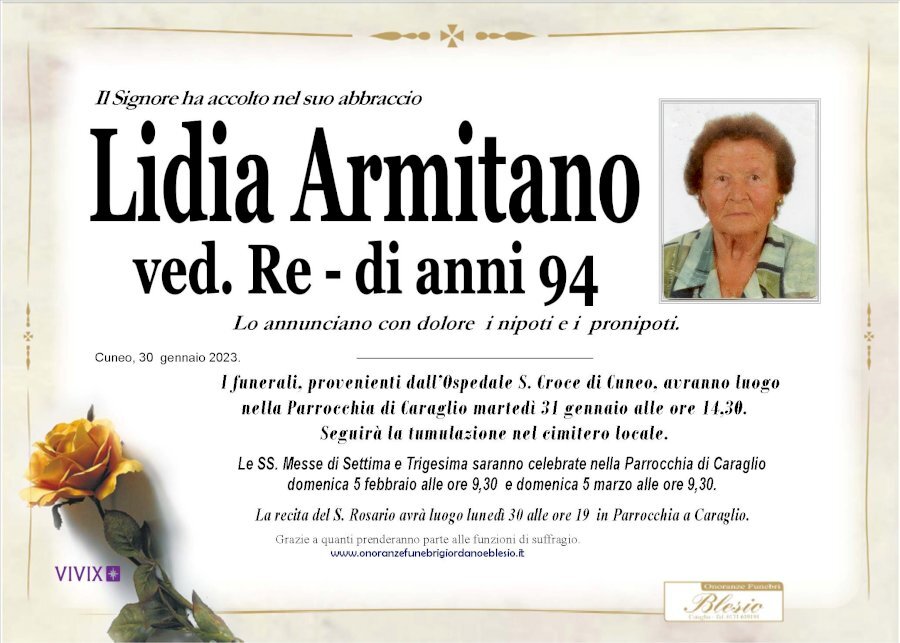 Manifesto di LIDIA ARMITANO ved. RE
