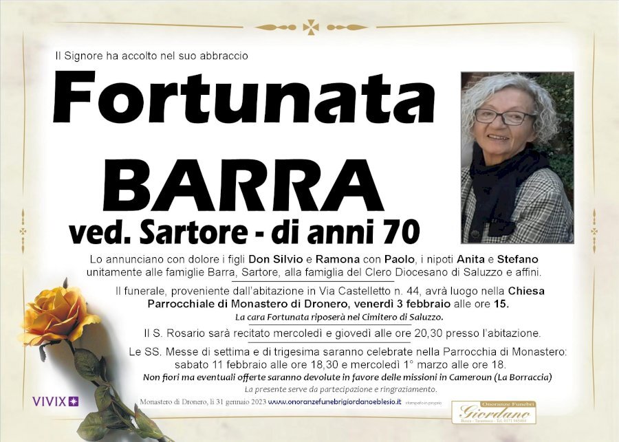 Manifesto di FORTUNATA BARRA ved. SARTORE