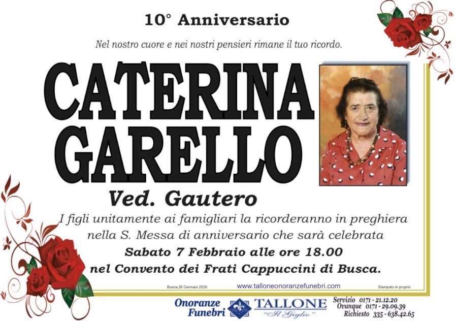Manifesto di CATERINA GARELLO ved. GAUTERO