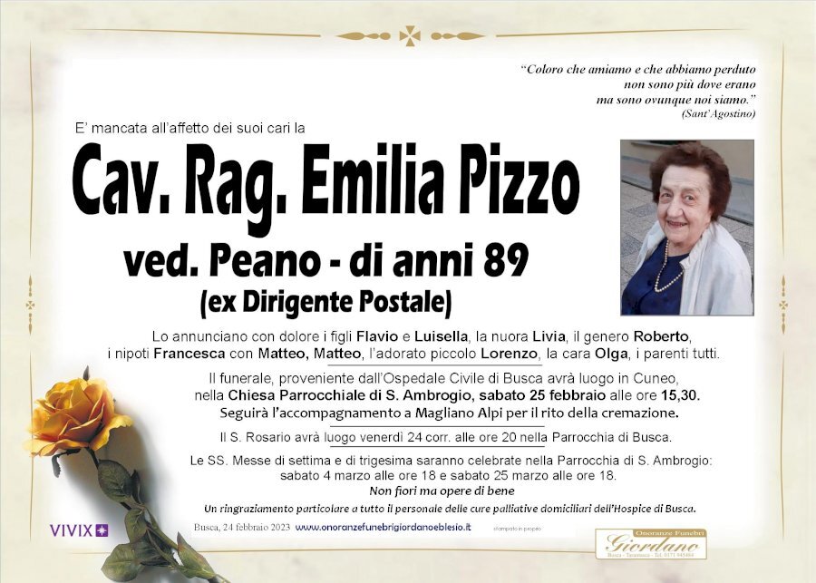 Manifesto di EMILIA PIZZO ved. PEANO