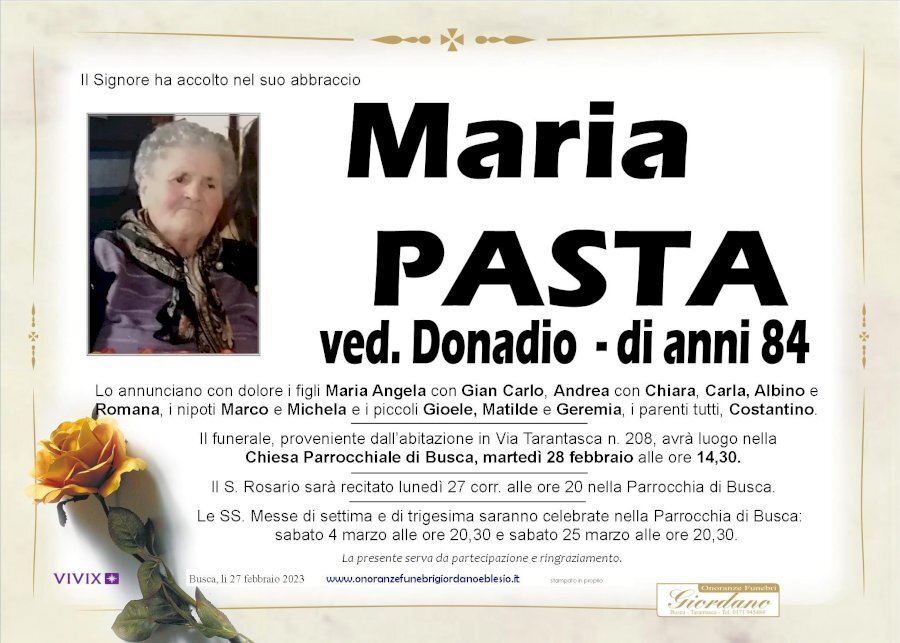 Manifesto di MARIA PASTA ved. DONADIO