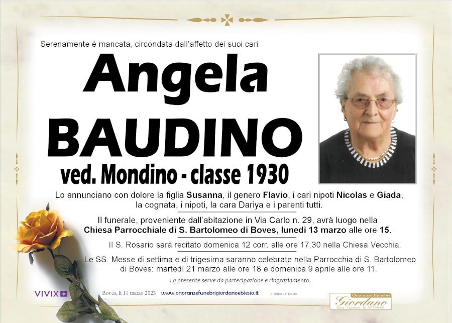 Manifesto di ANGELA BAUDINO ved. MONDINO