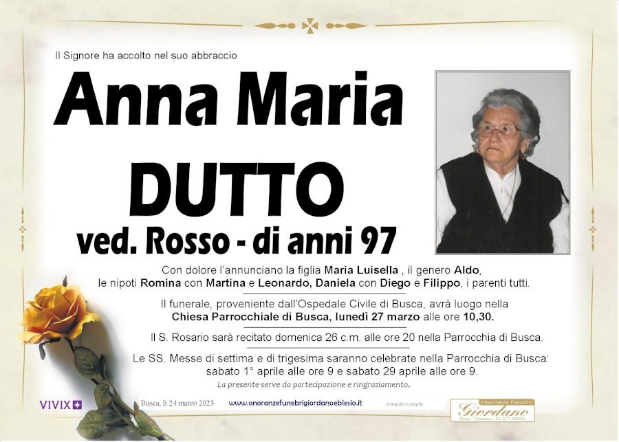 Manifesto di ANNA MARIA DUTTO ved. ROSSO