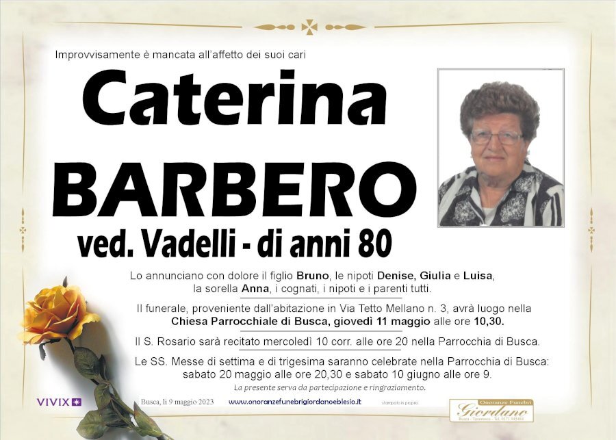 Manifesto di CATERINA BARBERO ved. VADELLI