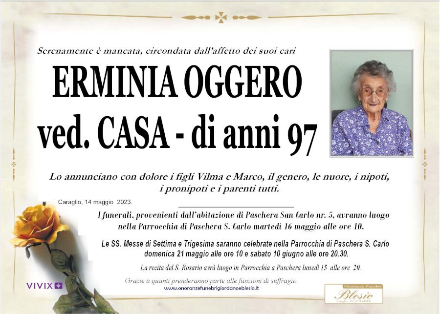 Manifesto di ERMINIA OGGERO ved. CASA