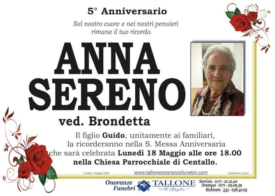 Manifesto di ANNA SERENO ved. BRONDETTA