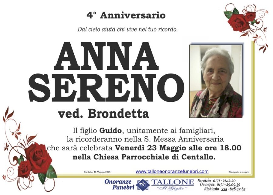 Manifesto di ANNA SERENO ved. BRONDETTA Manifesto di ANNA SERENO ved. BRONDETTA