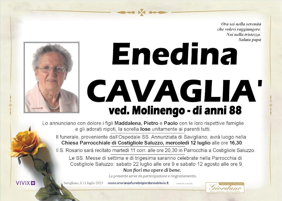 Manifesto di ENEDINA CAVAGLIA' ved. MOLINENGO