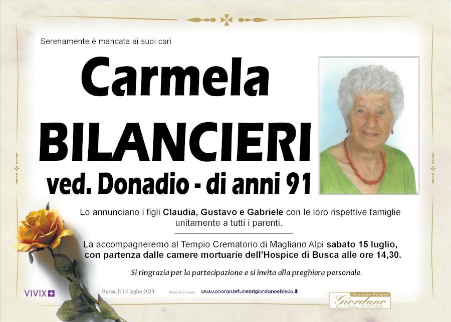 Manifesto di CARMELA BILANCIERI ved. DONADIO