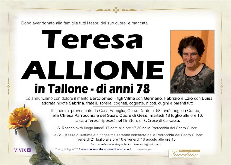 Manifesto di TERESA ALLIONE in IN TALLONE