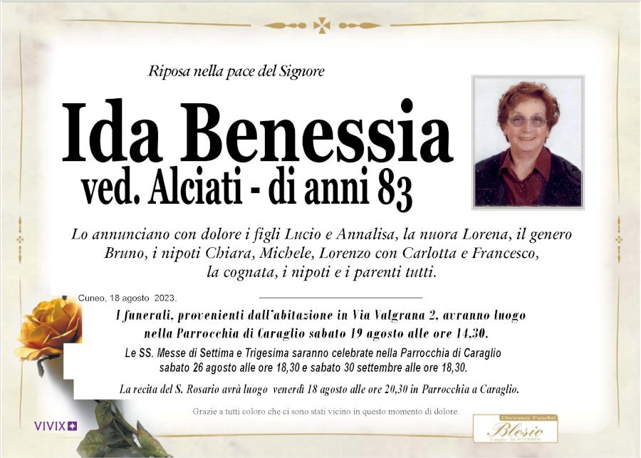 Manifesto di IDA BENESSIA ved. ALCIATI