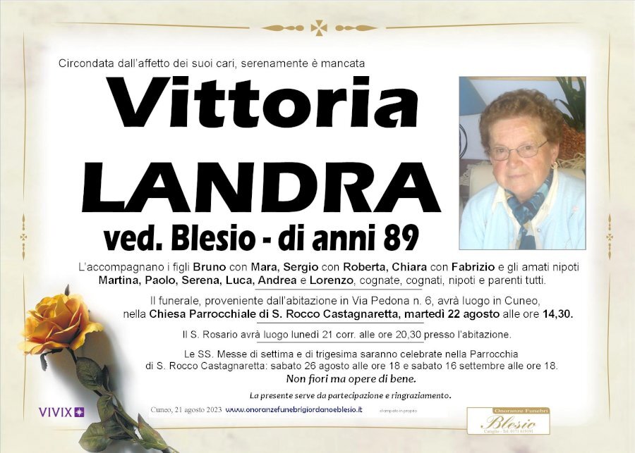 Manifesto di VITTORIA LANDRA ved. BLESIO