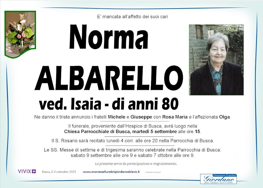 Manifesto di NORMA ALBARELLO ved. ISAIA