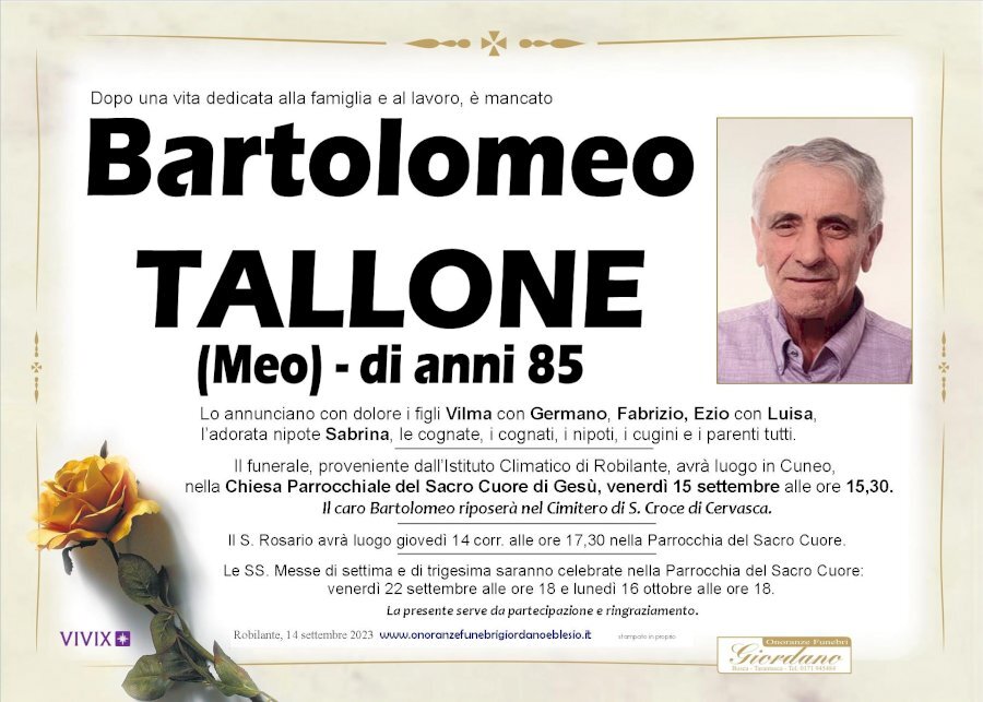 Manifesto di BARTOLOMEO TALLONE 