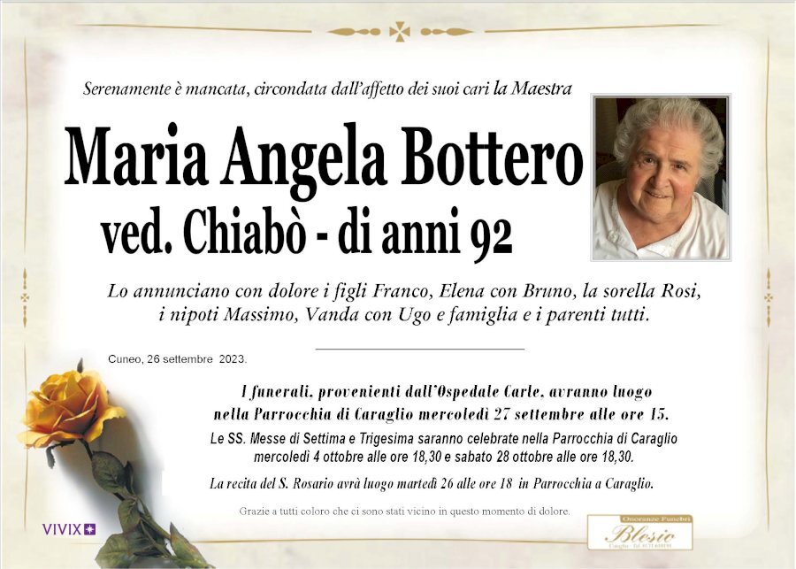 Manifesto di MARIA ANGELA BOTTERO ved. CHIABO'