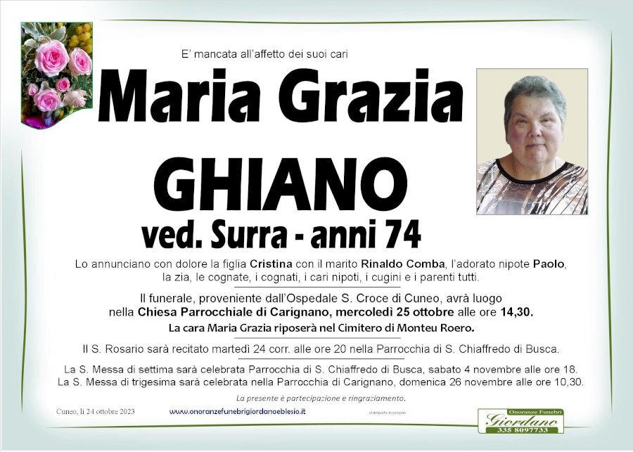 Manifesto di MARIA GRAZIA GHIANO ved. SURRA