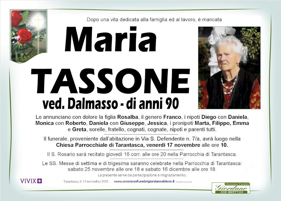 Manifesto di MARIA TASSONE ved. DALMASSO