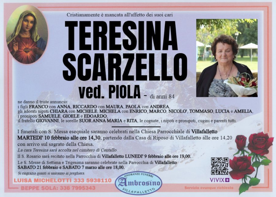 Manifesto di TERESINA SCARZELLO ved. PIOLA