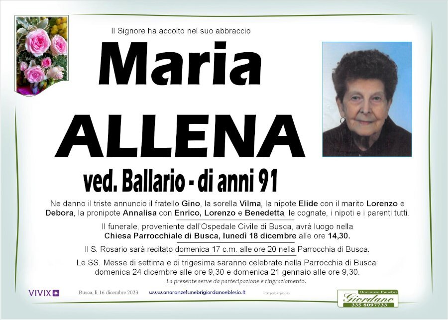 Manifesto di MARIA ALLENA ved. BALLARIO