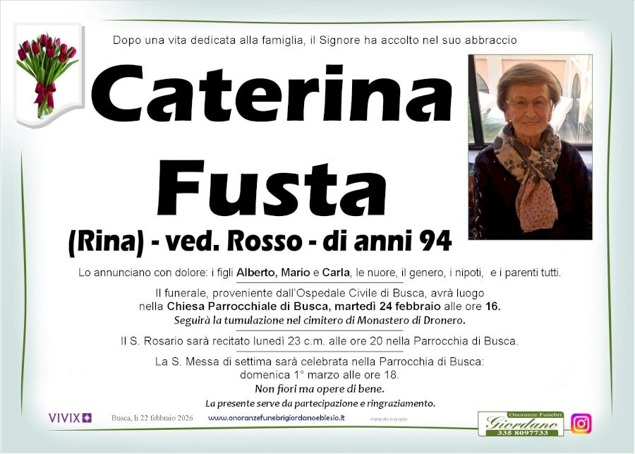 Manifesto di CATERINA FUSTA "RINA" ved. ROSSO
