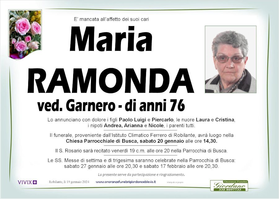 Manifesto di MARIA RAMONDA ved. GARNERO