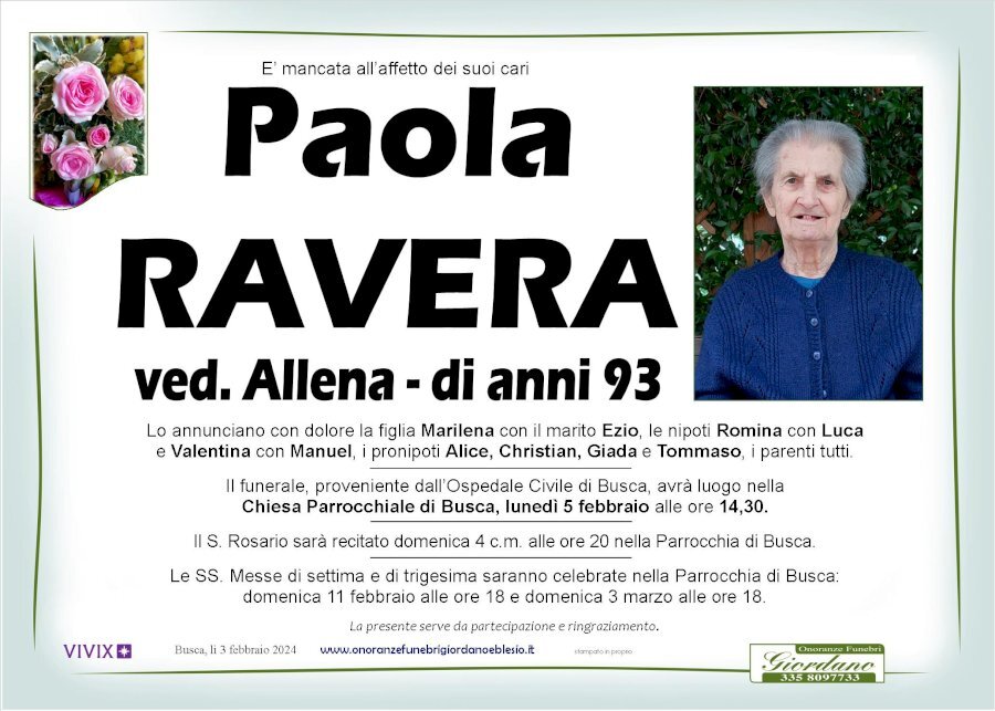 Manifesto di PAOLA RAVERA ved. ALLENA