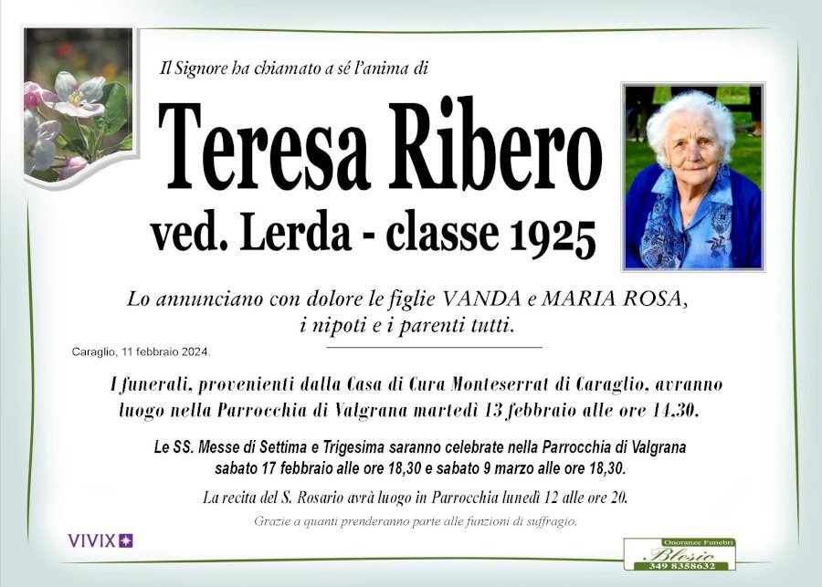 Manifesto di TERESA RIBERO ved. LERDA