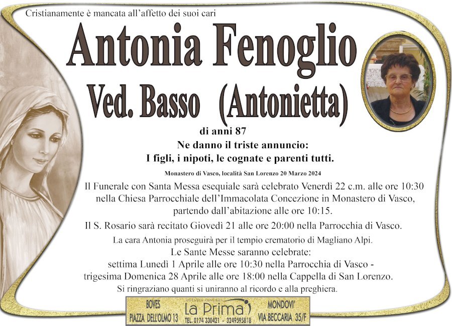 Manifesto di ANTONIA FENOGLIO ved. BASSO