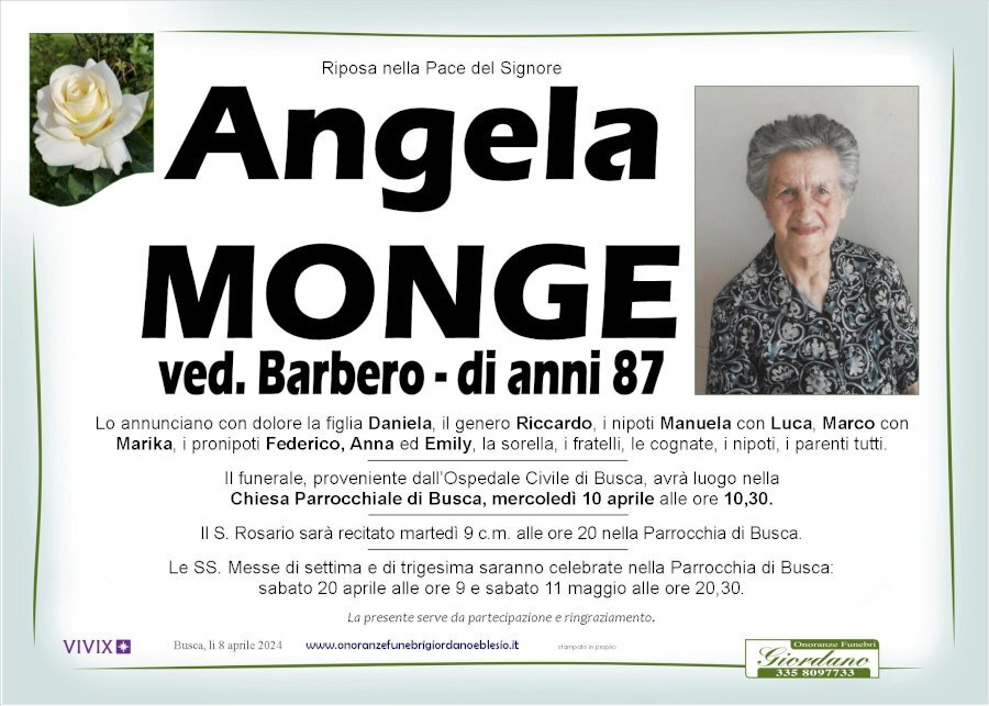 Manifesto di ANGELA MONGE ved. BARBERO