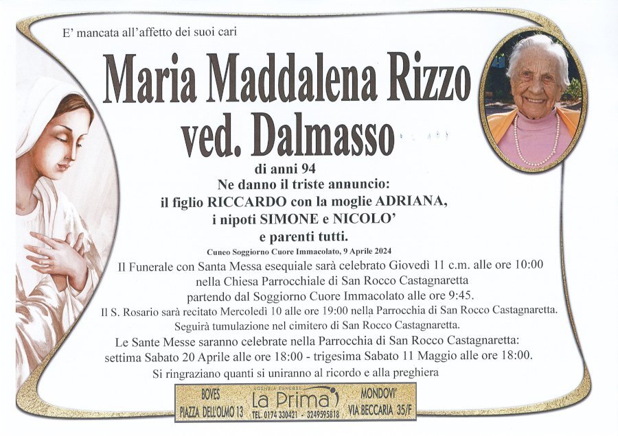 Manifesto di MARIA MADDALENA RIZZO ved. DALMASSO