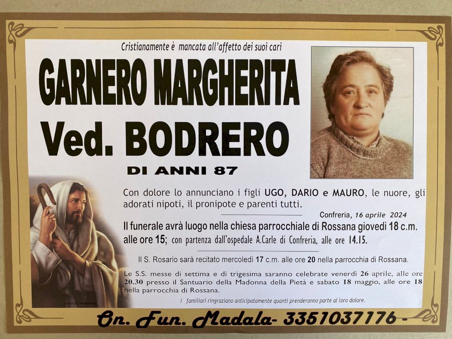 Manifesto di MARGHERITA GARNERO ved. BODRERO
