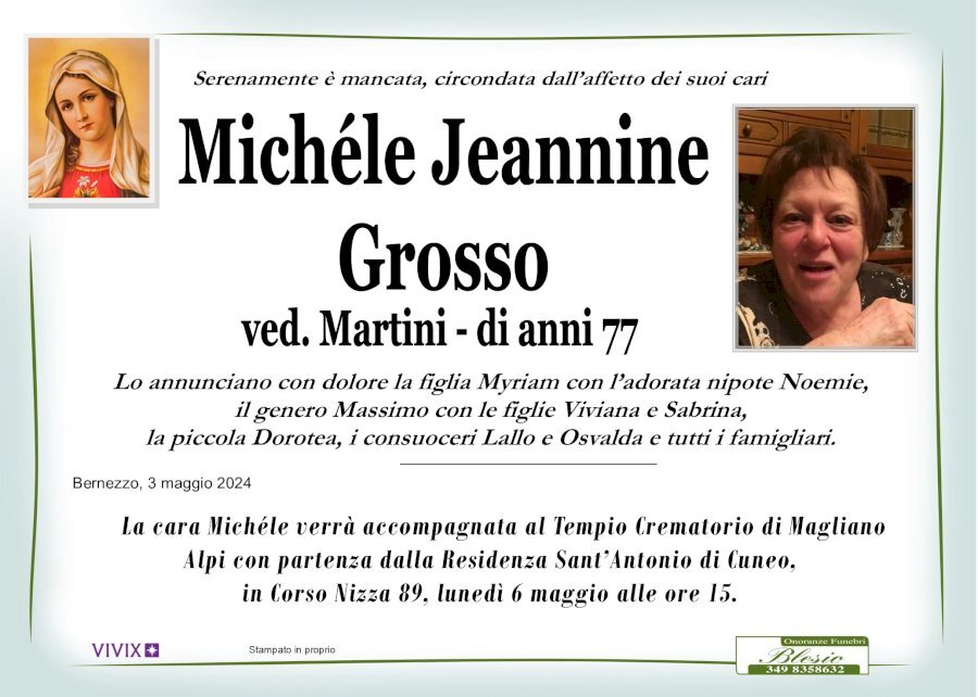 Manifesto di MICHELE JEANNINE GROSSO ved. MARTINI