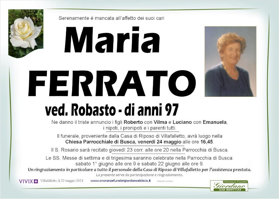 Manifesto di MARIA FERRATO ved. ROBASTO