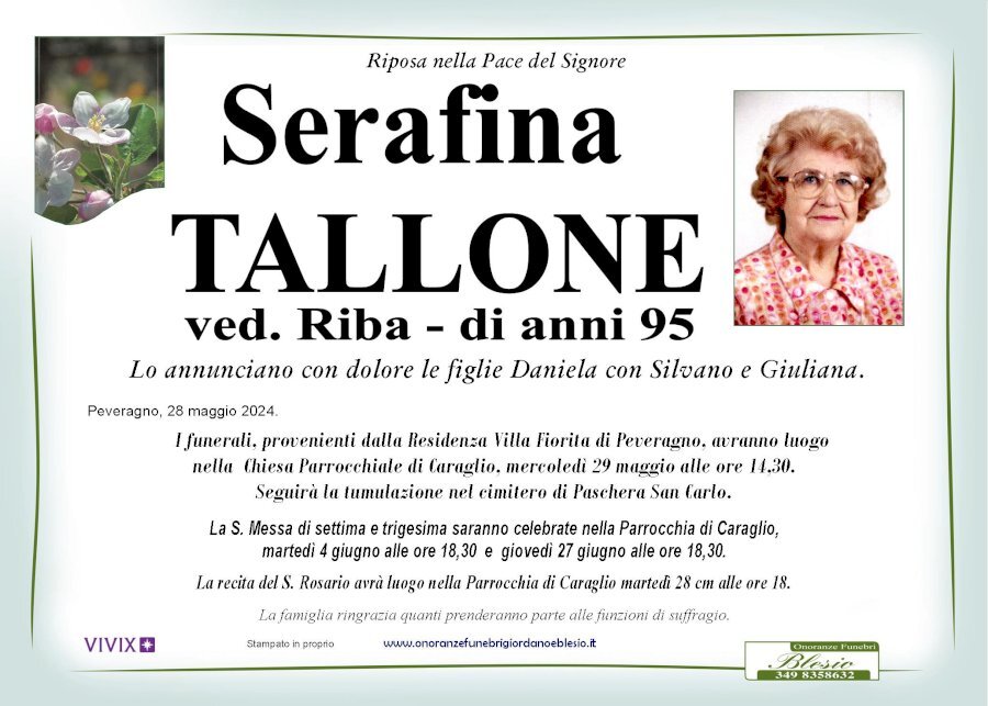 Manifesto di SERAFINA TALLONE ved. RIBA