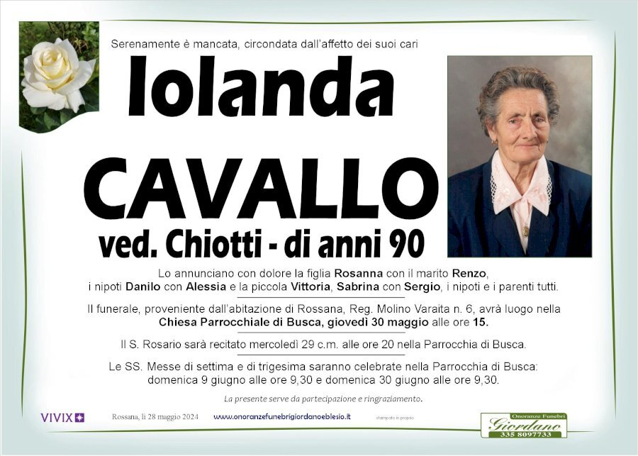 Manifesto di IOLANDA CAVALLO ved. CHIOTTI