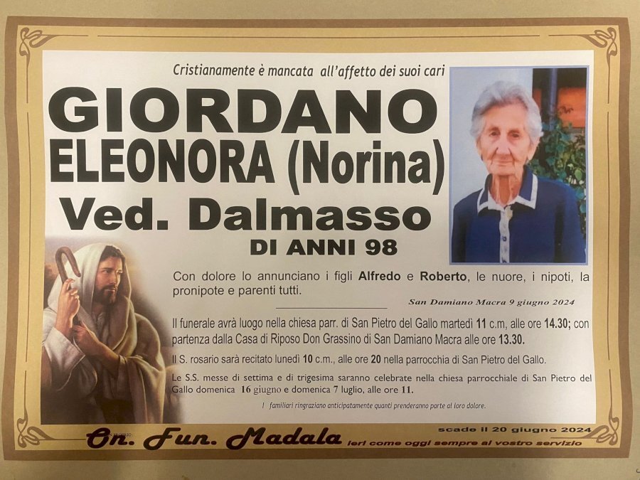 Manifesto di ELEONORA GIORDANO "NORINA" ved. DALMASSO