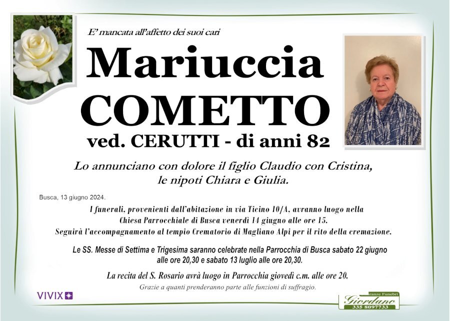 Manifesto di MARIUCCIA COMETTO ved. CERUTTI