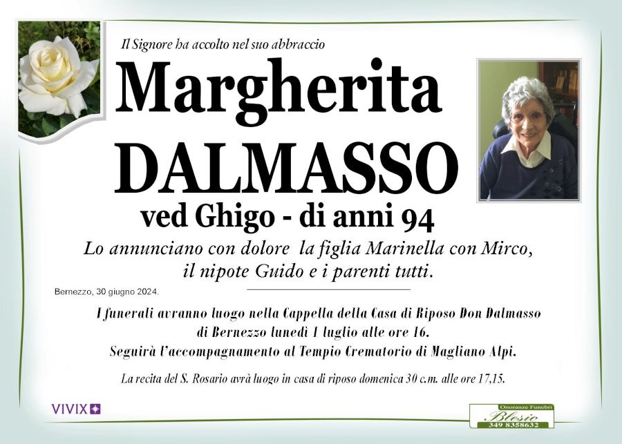 Manifesto di MARGHERITA DALMASSO ved. GHIGO