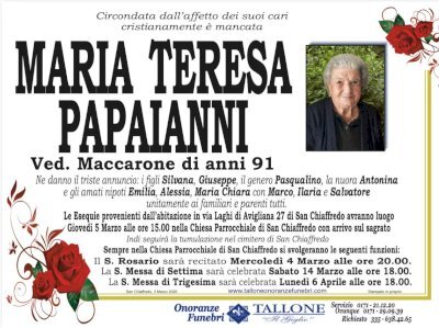 MARIA TERESA PAPAIANNI ved. MACCARONE